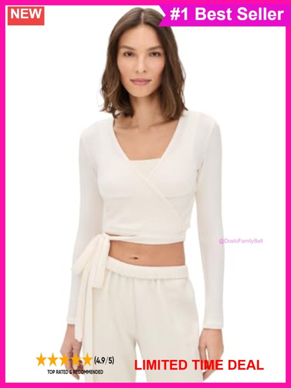Women's Wrap Top Midweight Stretch Jersey V-Neck Long Sleeve